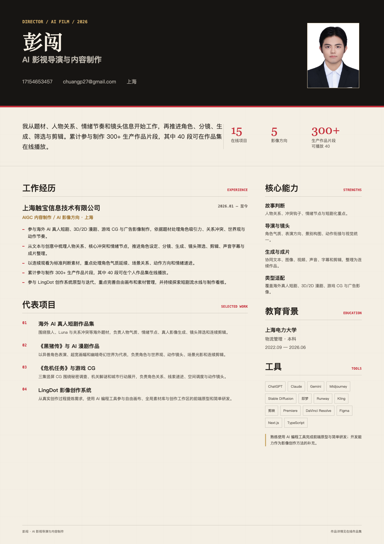 彭闯 A4 简历预览